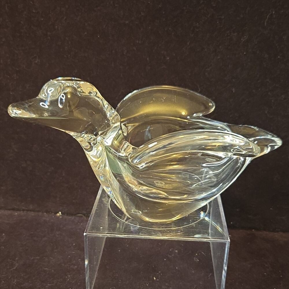 DAUM Signed France Art Glass Duck Figurine Clear Amber CH 36